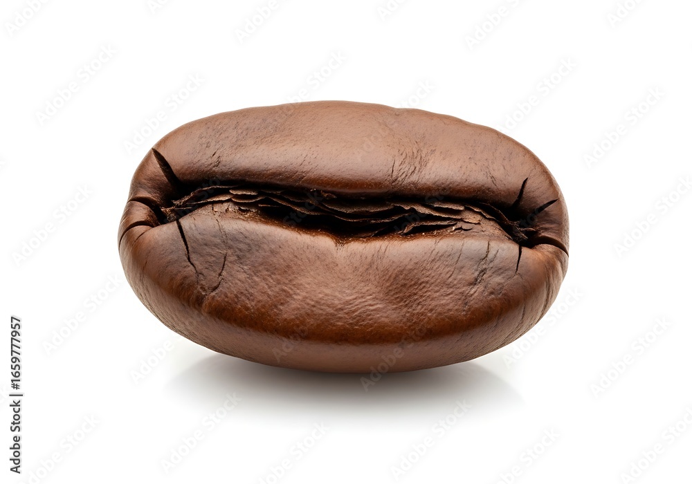 Fototapeta premium Single roasted coffee bean close up studio shot isolated on white