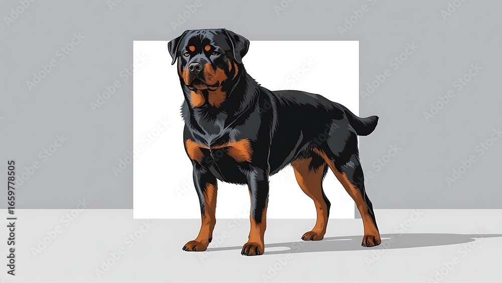 A proud and powerful Rottweiler dog standing attentively A proud and powerful Rottweiler dog standing attentively