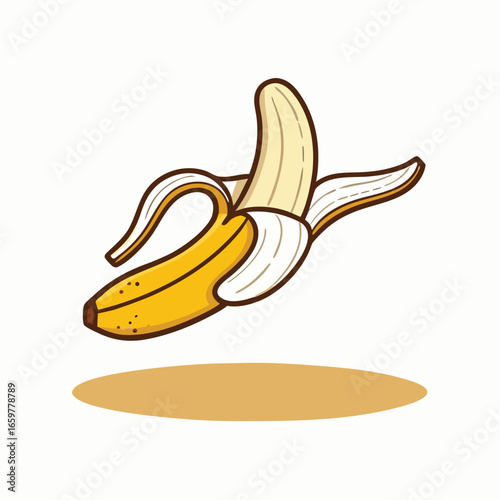 Peeled yellow banana with brown outline fruit food