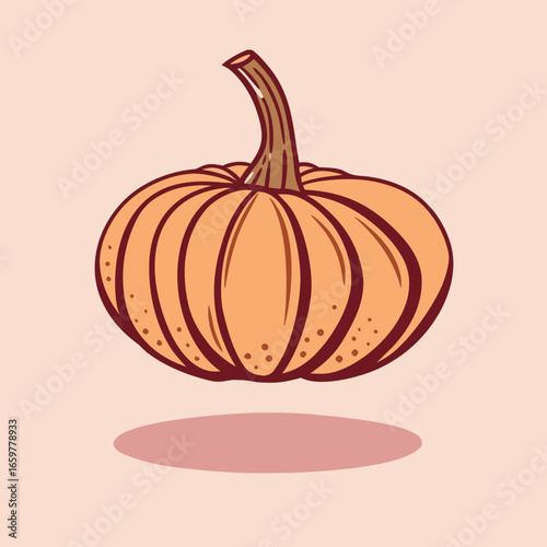 Orange pumpkin with brown stem and shadow vector
