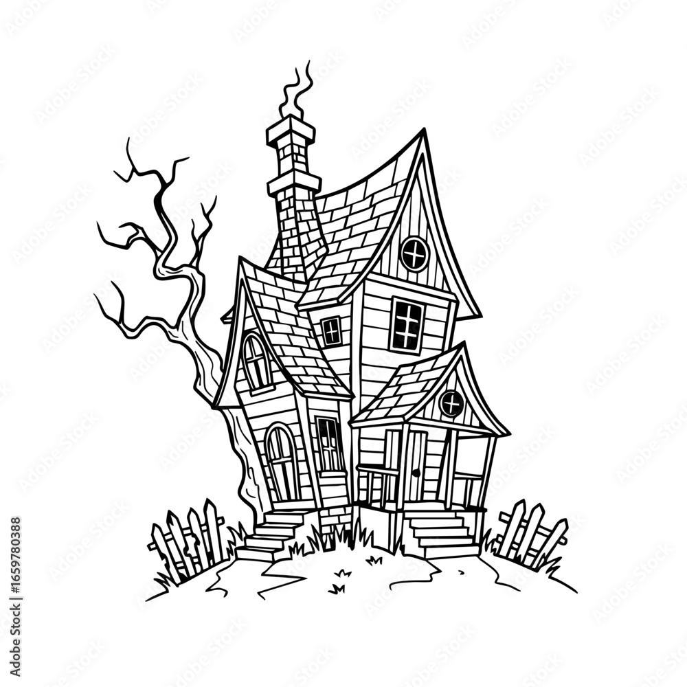 Naklejka premium silhouette of haunted house vector. house for Halloween