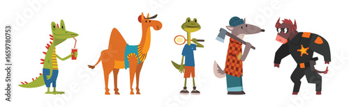 Humanized Animals of Different Professions and Wear Clothing Vector Set