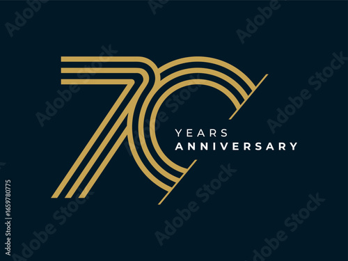70 Years Anniversary design vector illustration. Unique 70 years logo design template. In gold color