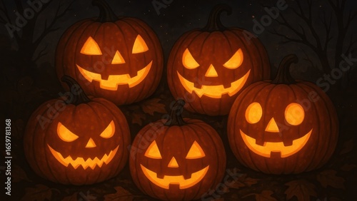Wallpaper Mural Glowing pumpkins in spooky night. Torontodigital.ca