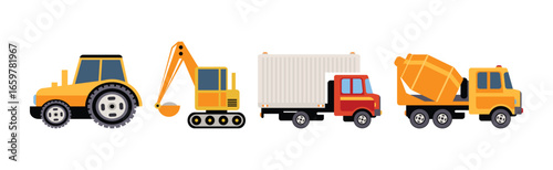 Construction Machinery and Heavy Equipment for Industrial Work Vector Set