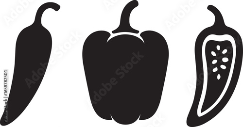 Three silhouettes of peppers on a white background
