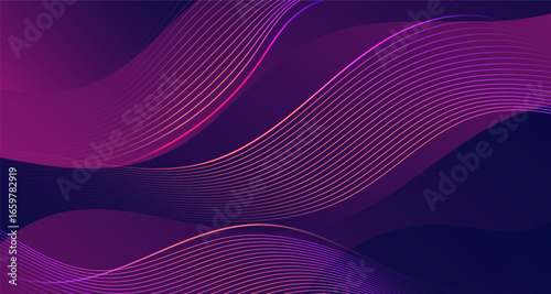 Purple gradient waves with flowing curved line abstract background