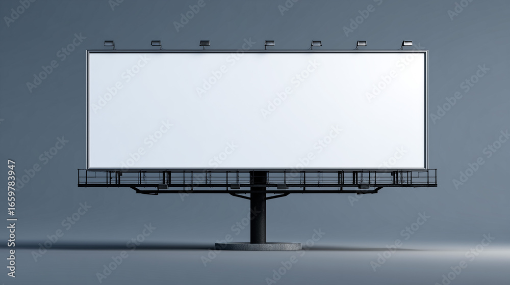 Obraz premium Empty white billboard on a gray background.