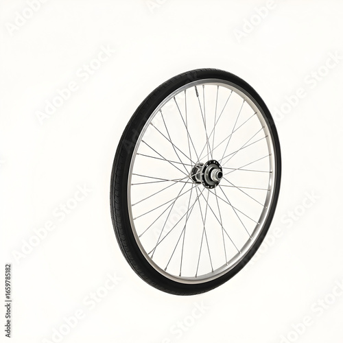 High angle view of a sleek bicycle wheel with spa