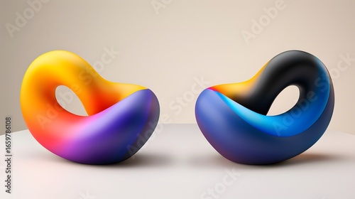 Modern Artistic Chairs with Smooth Curves and Vibrant Colors Against a Neutral Background