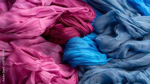 Vibrant Textures of Pink and Blue Fabrics, Silk and Chiffon, Perfect for Backgrounds and Designs
