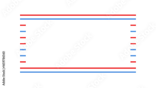 Double red and blue lined frame with offset stripes