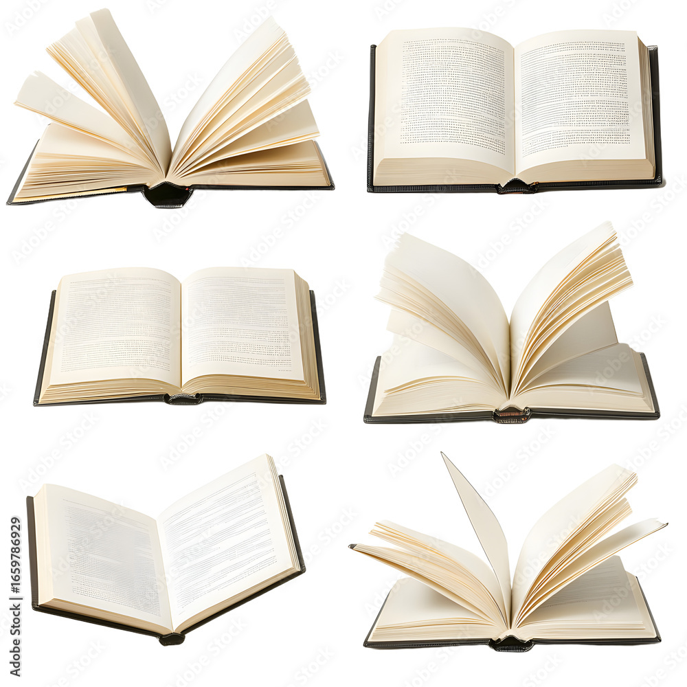 Obraz premium Closeup of Open and Closed Books on Transparent Background