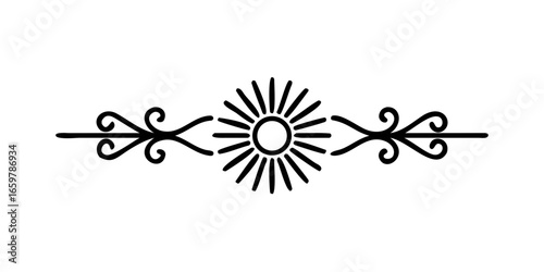 Black vintage swirl divider with sunburst accent