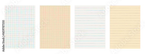 Vintage lined and checkered graph paper background set for school, notebook and retro stationery