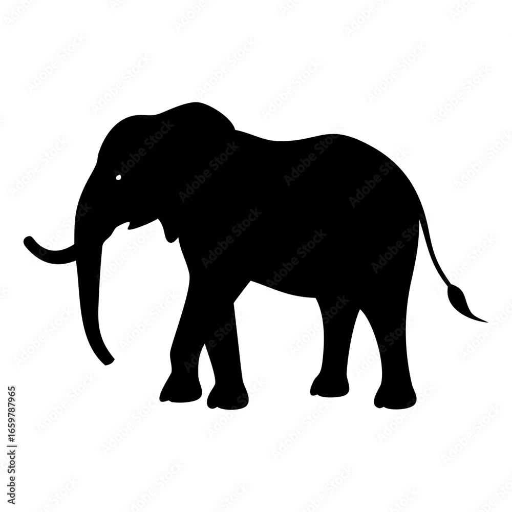 Obraz premium Elephant with Trunk Up Silhouette Vector Art