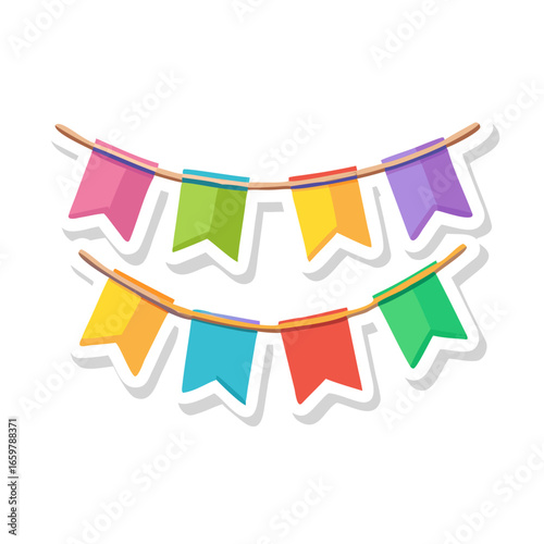 Colorful cartoon bunting flags on string in flat design
