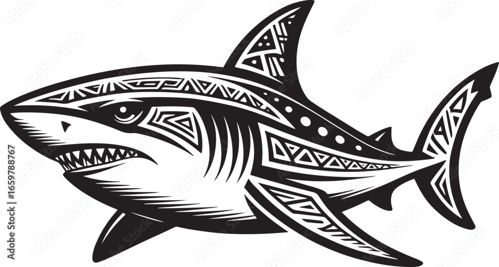Fototapeta premium Tribal shark illustration silhouette royalty free stock photos premium quality