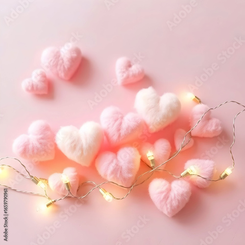 Pastel pink fluffy hearts of various Sizes with