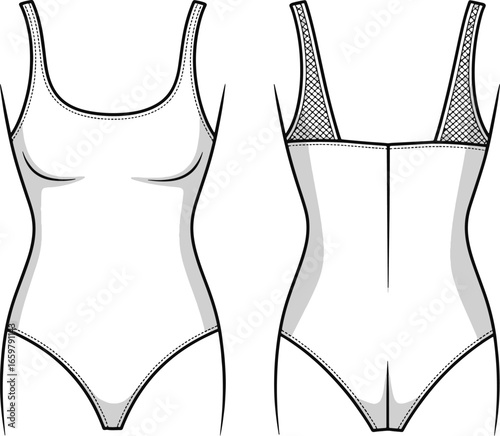 Fashion sketch of a one piece swimsuit with textured straps