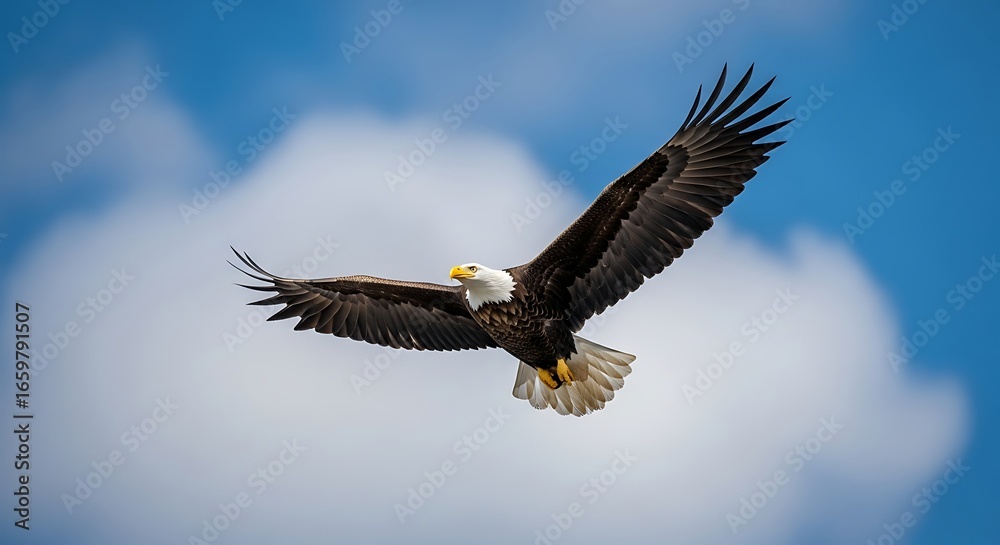 Naklejka premium Majestic Bald Eagle Soaring Through Sky