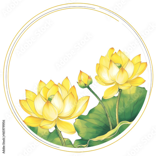 Elegant Yellow Lotus Flowers in Circular Frame
