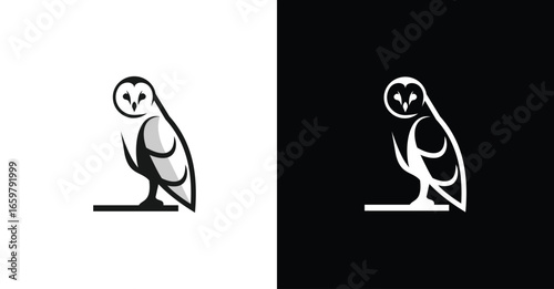 Black Owl Outline Simple Animal Symbol Graphic Black Background Illustration Design Logo