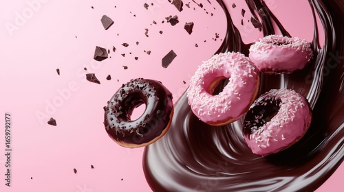 sweet tasty donuts in melting chocolate icing