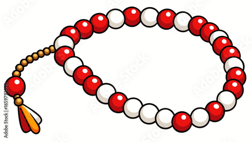 Islamic prayer beads decorative red white agate prayer rosary beads isolated against white background vector illustration.