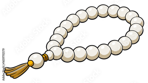 Islamic prayer beads decorative white agate prayer rosary beads isolated against white background vector illustration.