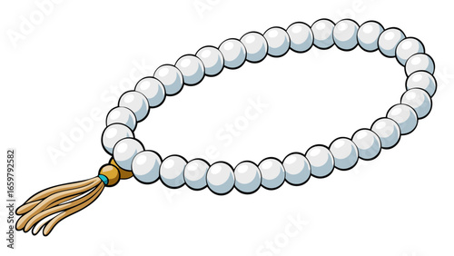 Islamic prayer beads decorative white agate prayer rosary beads isolated against white background vector illustration.