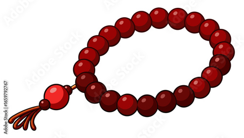 Islamic prayer beads decorative dark red agate prayer rosary beads isolated against white background vector illustration.