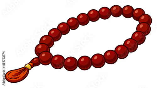 Islamic prayer beads decorative dark red agate prayer rosary beads isolated against white background vector illustration.
