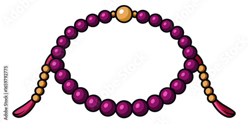 Islamic prayer beads decorative dark purple agate prayer rosary beads isolated against white background vector illustration.