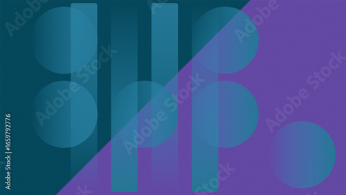 Fresh background in petrolium blue and purple with circles and rectangles