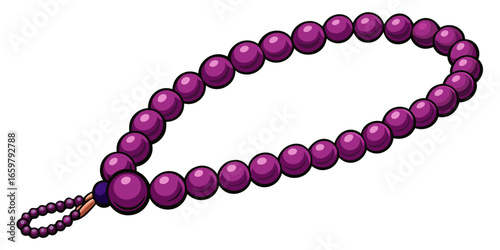 Islamic prayer beads decorative dark purple agate prayer rosary beads isolated against white background vector illustration.