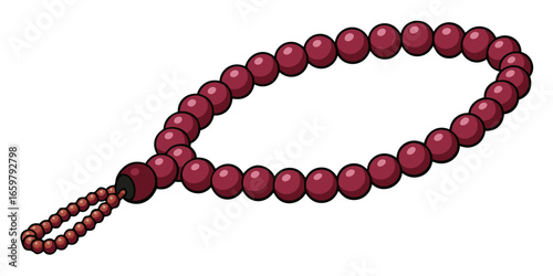 Islamic prayer beads decorative dark pink agate prayer rosary beads isolated against white background vector illustration.