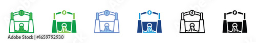 Hydroelectric Dam Icon Set – Renewable Water Energy, Hydropower Plant, Clean Sustainable Electricity Symbol