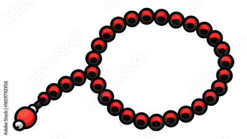 Islamic prayer beads decorative red black agate prayer rosary beads isolated against white background vector illustration.