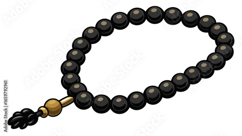 Islamic prayer beads decorative black agate prayer rosary beads isolated against white background vector illustration.