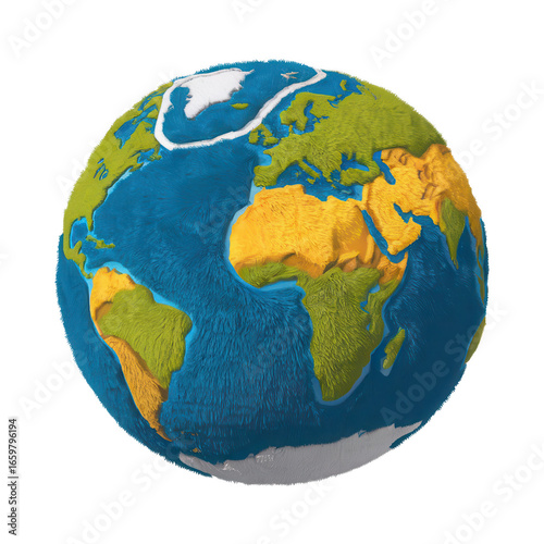 Stunning 3d earth globe with visible continents oceans and arctic ice pack on dark backdrop for educational or global themes isolated on transparent background