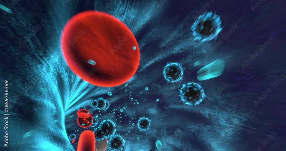 Medical 3D animation showing red blood cells inside bloodstream. Science And Healthcare Related 3D Animation.