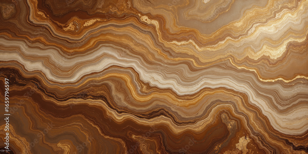 Fototapeta premium Organic Marbled Texture in Mocha Mousse, Tan, and Gold with Glossy Finish A refined abstract design featuring marbled textures