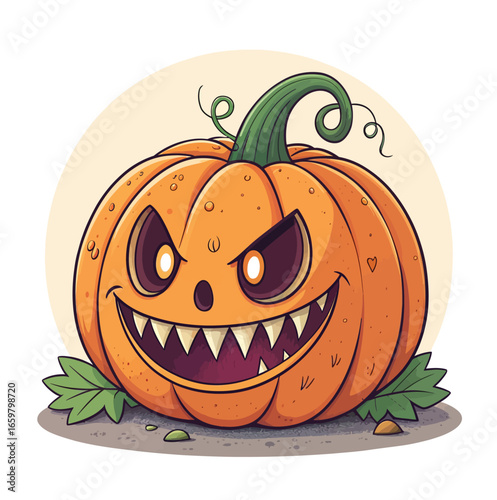 Scary pumpkin with sharp teeth, cartoon vector