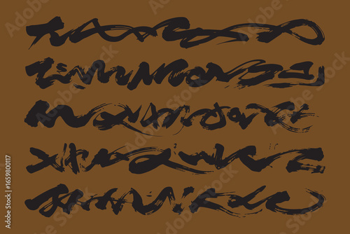 Abstract black brush strokes on a warm brown background
