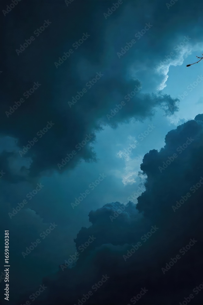 Fototapeta premium Dark, brooding storm clouds fill the sky, heavy with rain, creating a dramatic and intense atmosphere Perfect for weather, nature, and atmospheric imagery , landscape, lightning