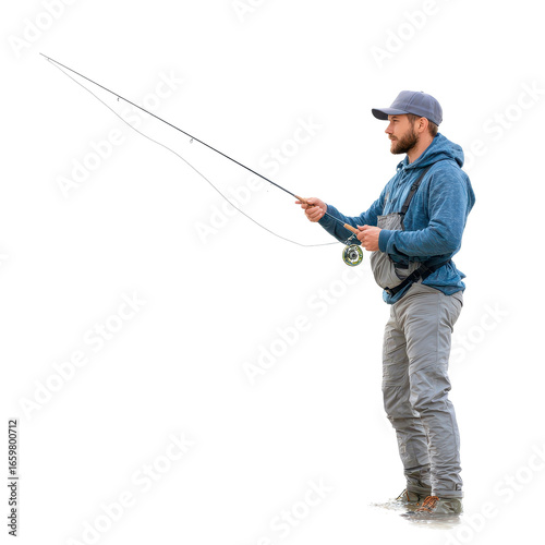 Man fishing isoleted on transparent background.