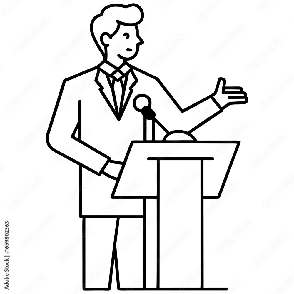Minimalist Line Art of Person Giving a Speech Vector Illustration, Speaker Line Art, Public Speaking Vector, Minimal Talk Illustration
Minimalist Line Art of Person Giving a Speech Vector Illustration, Speaker Line Art, Public Speaking Vector, Minimal Talk Illustration