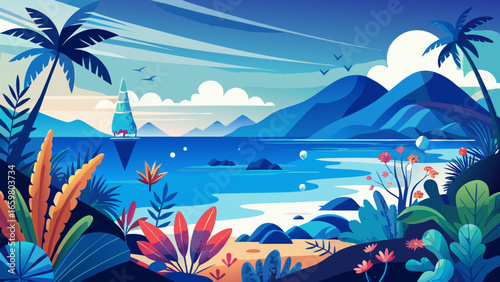 tropical landscape with palm trees