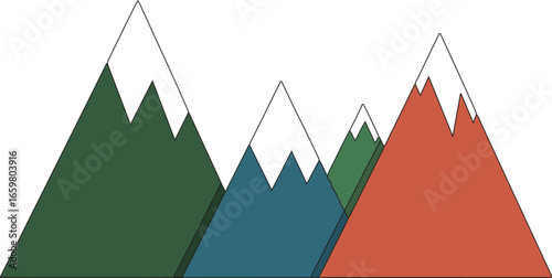 colorful mountain illustration with snowy peaks
